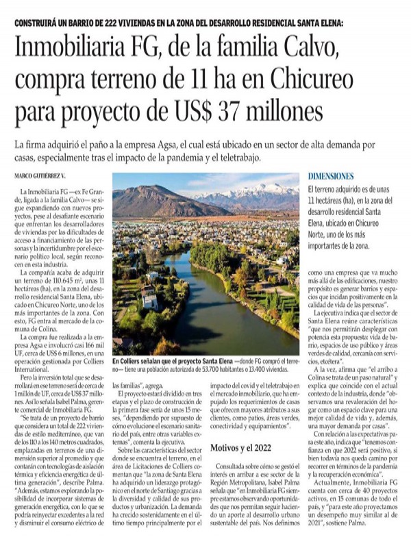 Nuevo proyecto en Chicureo, Inmobiliaria FG