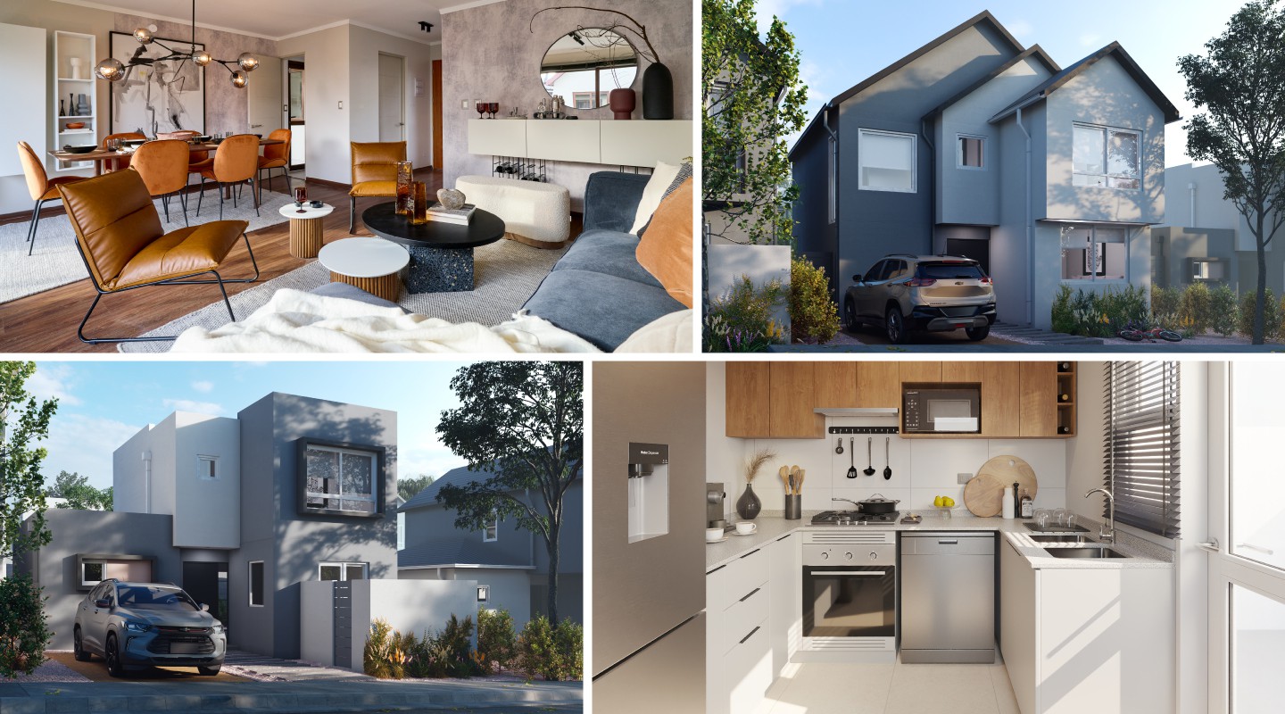 Cuatro modelos de casas con diseño tradicional y m